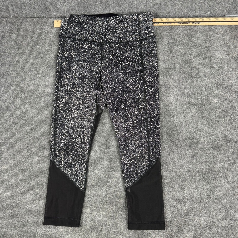 Lululemon Leggings Womens Size 6 Black White Speckled Mesh Crop Athletic Yoga